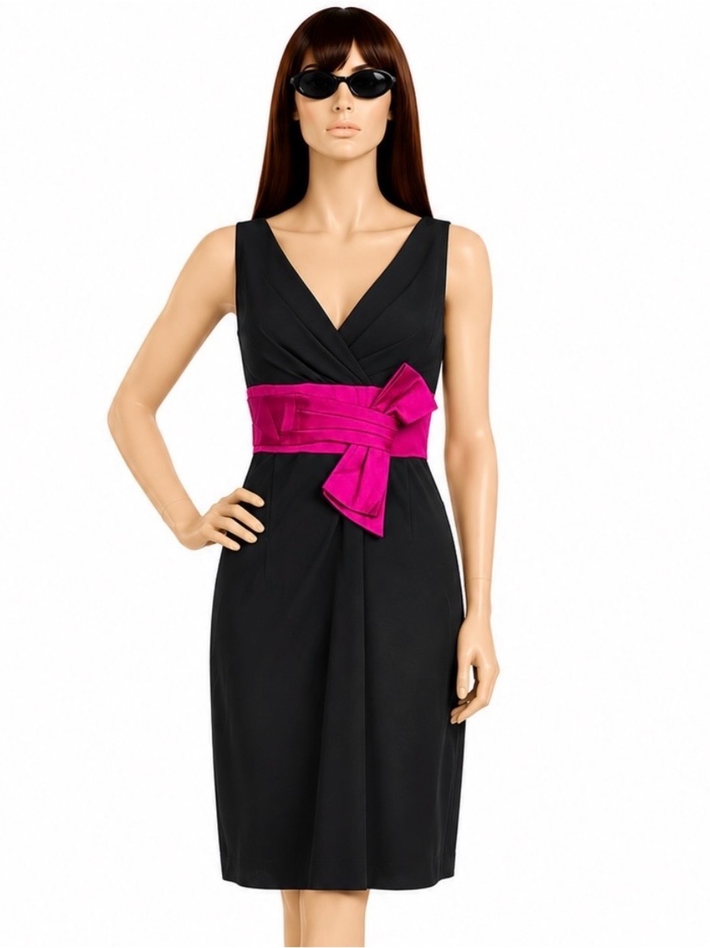 Kay Unger Black & Pink Bow Accented Sleeveless Dres Size 6
